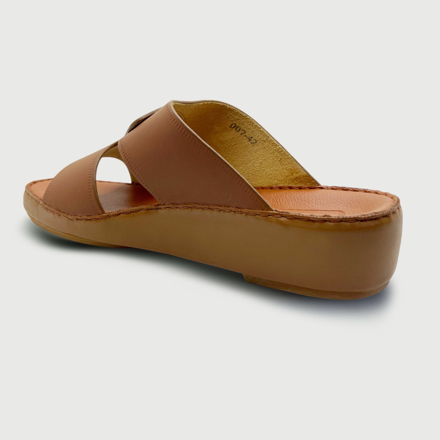 Marwas Pan Shape 007 - Premium Tan Brown Cow Leather Arabic Slippers