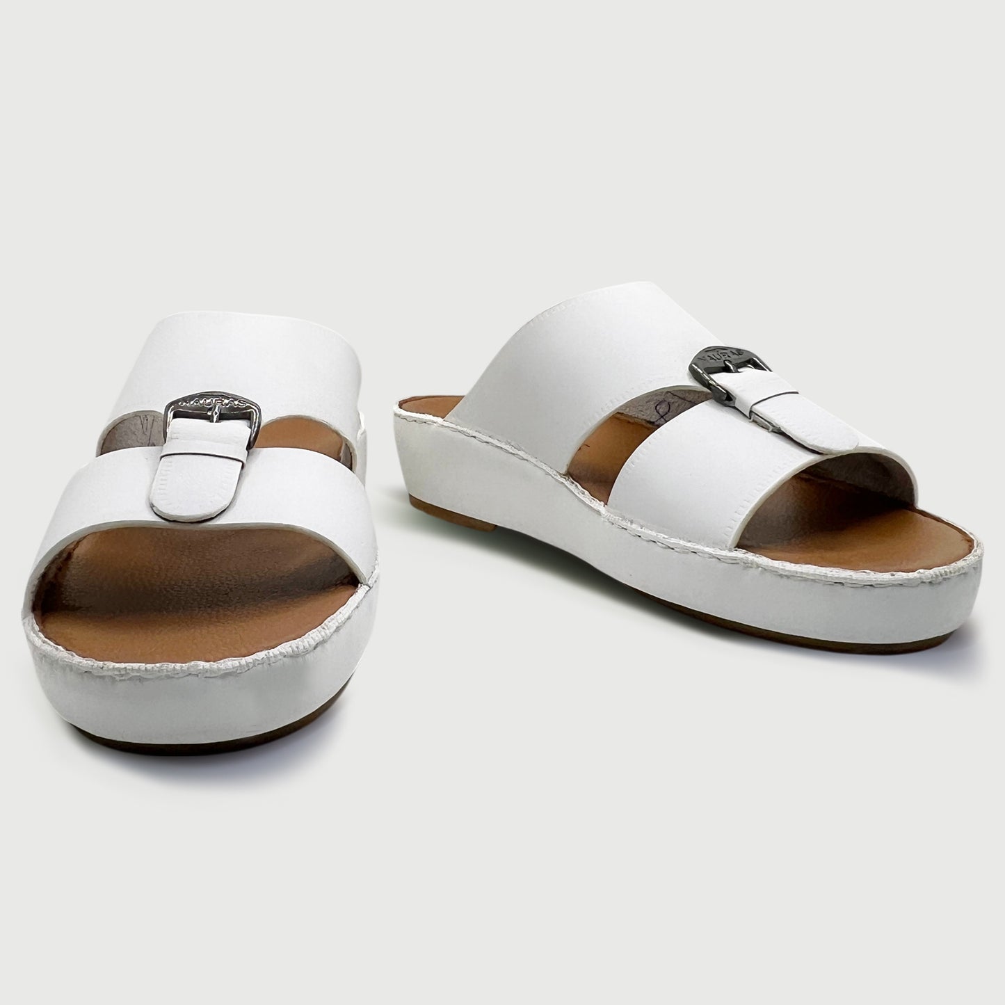 Naurus 139 White - Premium White Cow Leather Arabic Slippers
