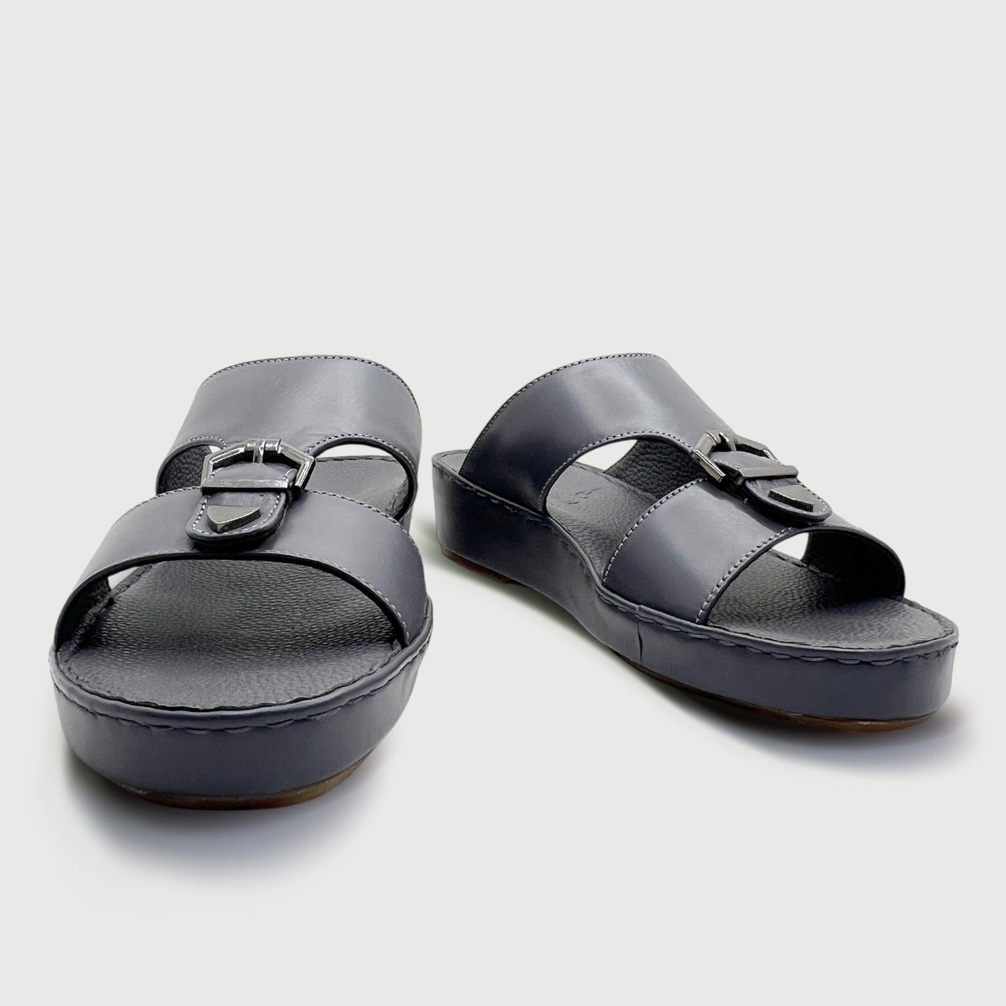 Premium Al Mandoos 125 Grey - Luxury Grey Cow Leather Arabic Slippers