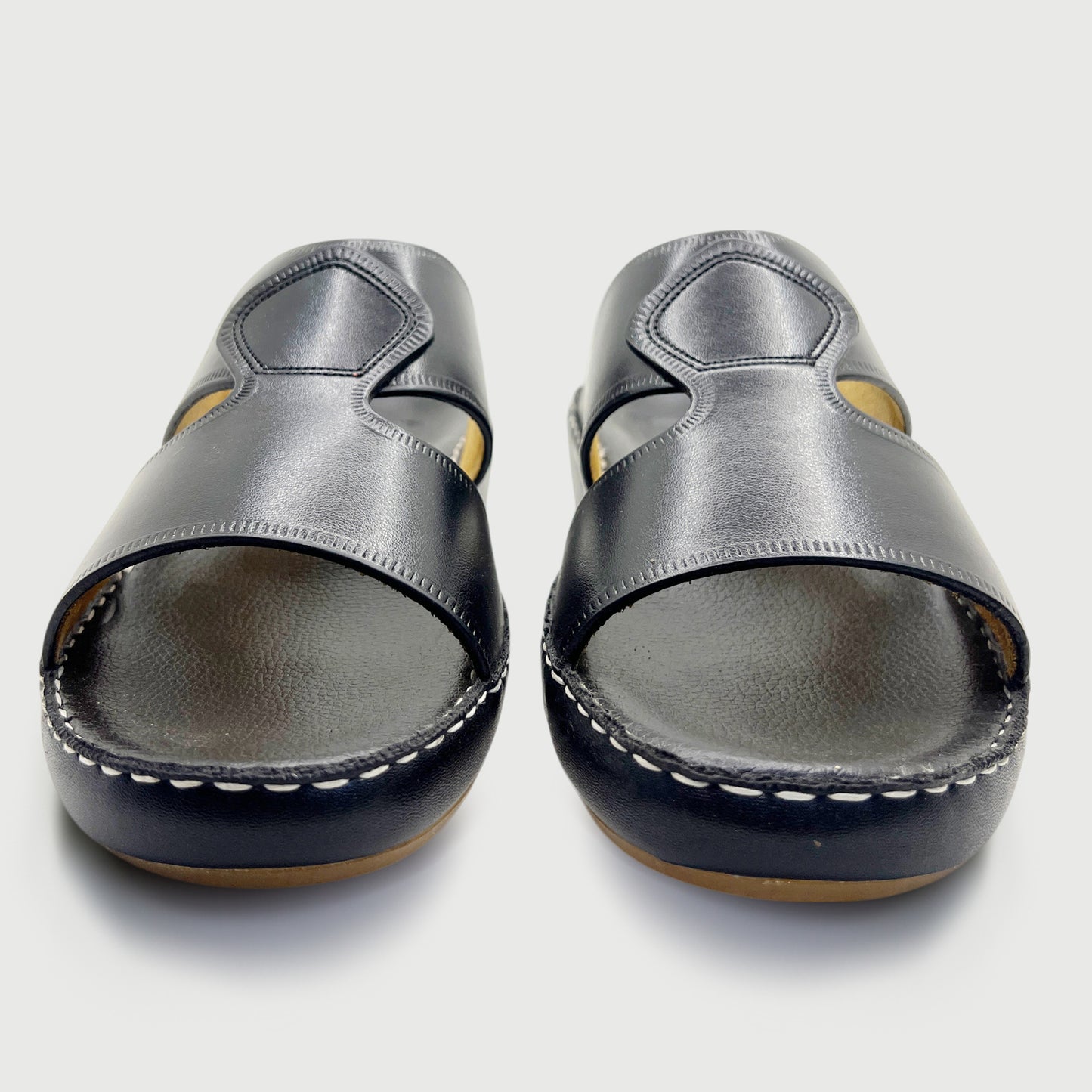 Marwas Pan Shape 007 - Premium Black Cow Leather Arabic Slippers