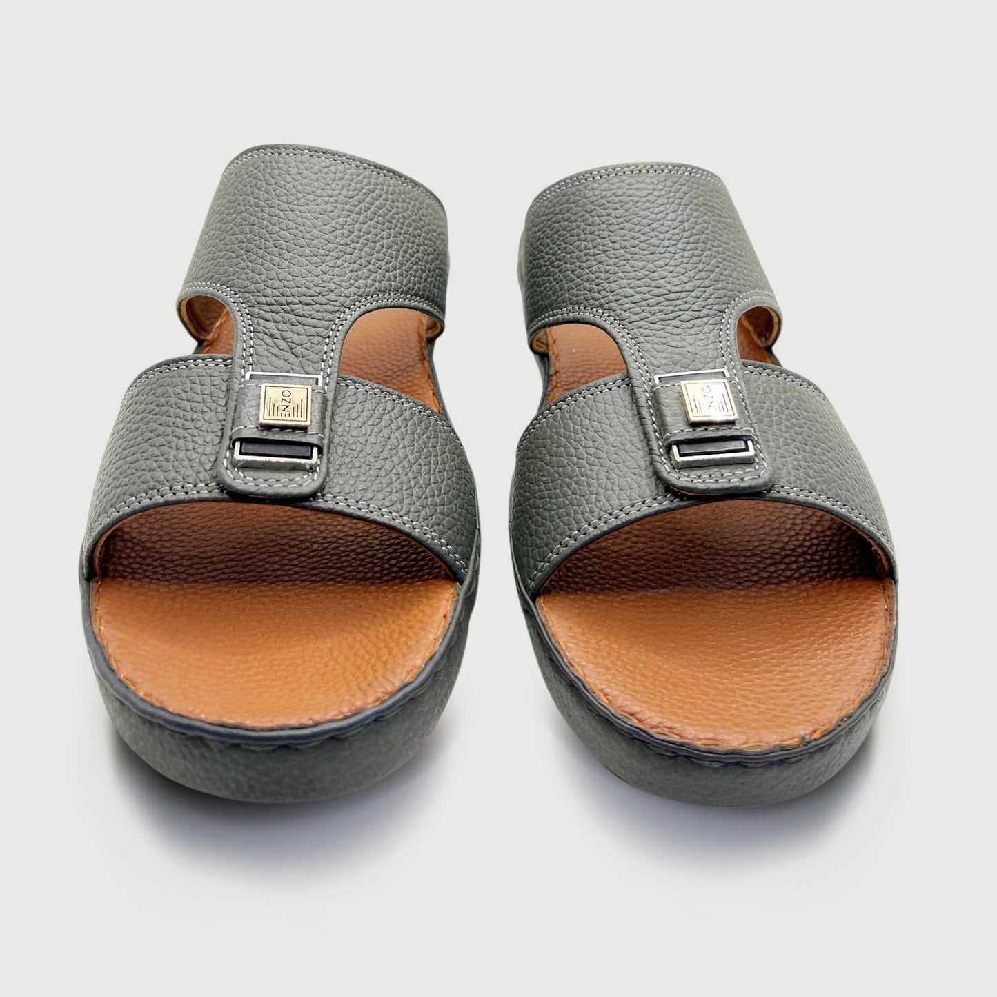 Enzo 131 Grey - Premium Textured Leather Arabic Slippers with Gold Hardware