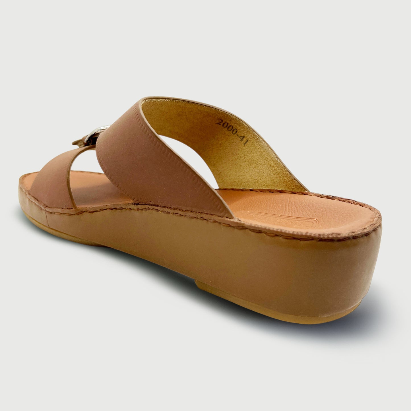 Marwas 2000 Buckle - Premium Tan Brown Cow Leather Arabic Slippers