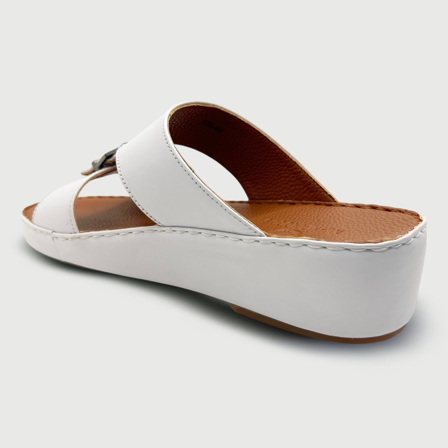 Al Manoos 125 White - Premium Leather Arabic Slippers with Signature Hardware