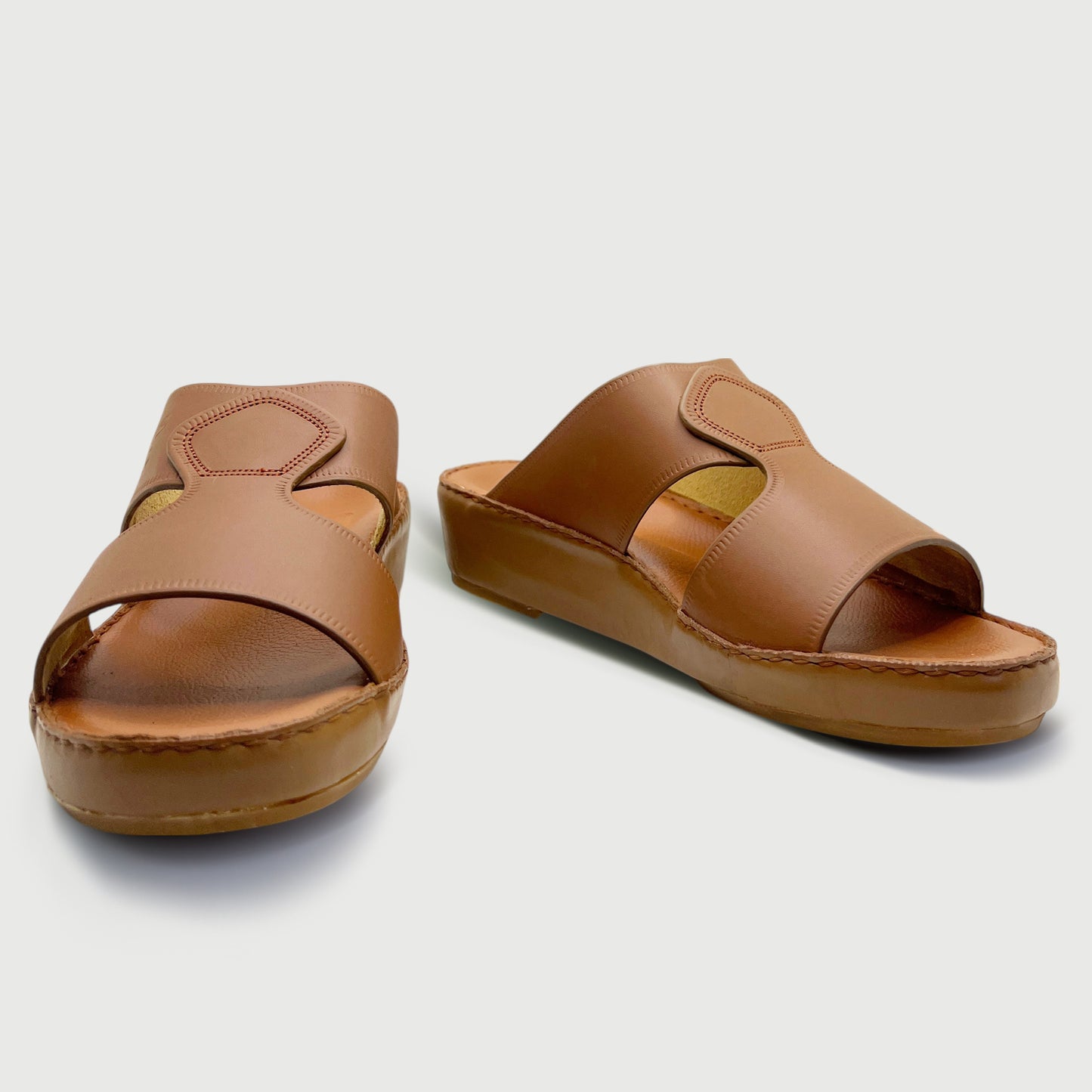 Marwas Pan Shape 007 - Premium Tan Brown Cow Leather Arabic Slippers