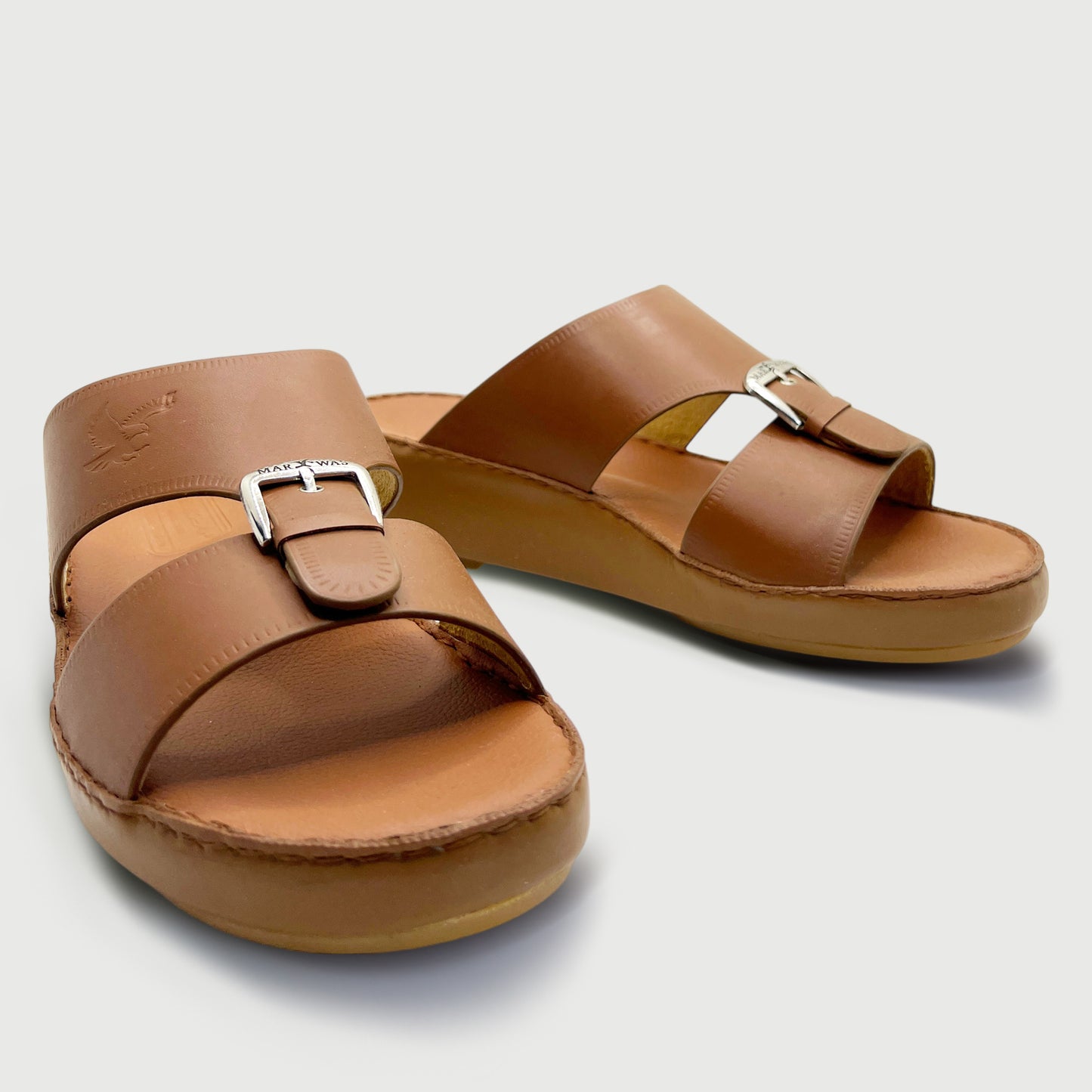 Marwas 2000 Buckle - Premium Tan Brown Cow Leather Arabic Slippers