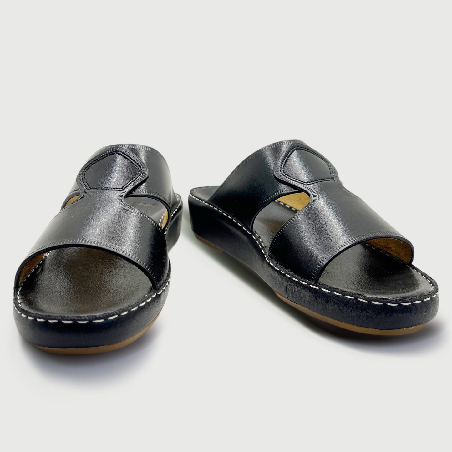 Marwas Pan Shape 007 - Premium Black Cow Leather Arabic Slippers