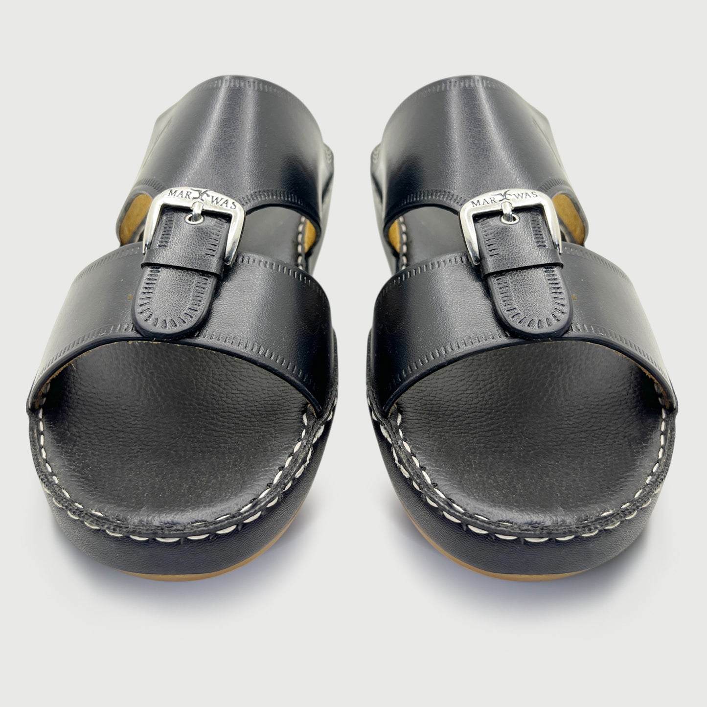 Marwas 2000 Buckle Black - Premium Black Cow Leather Arabic Slippers