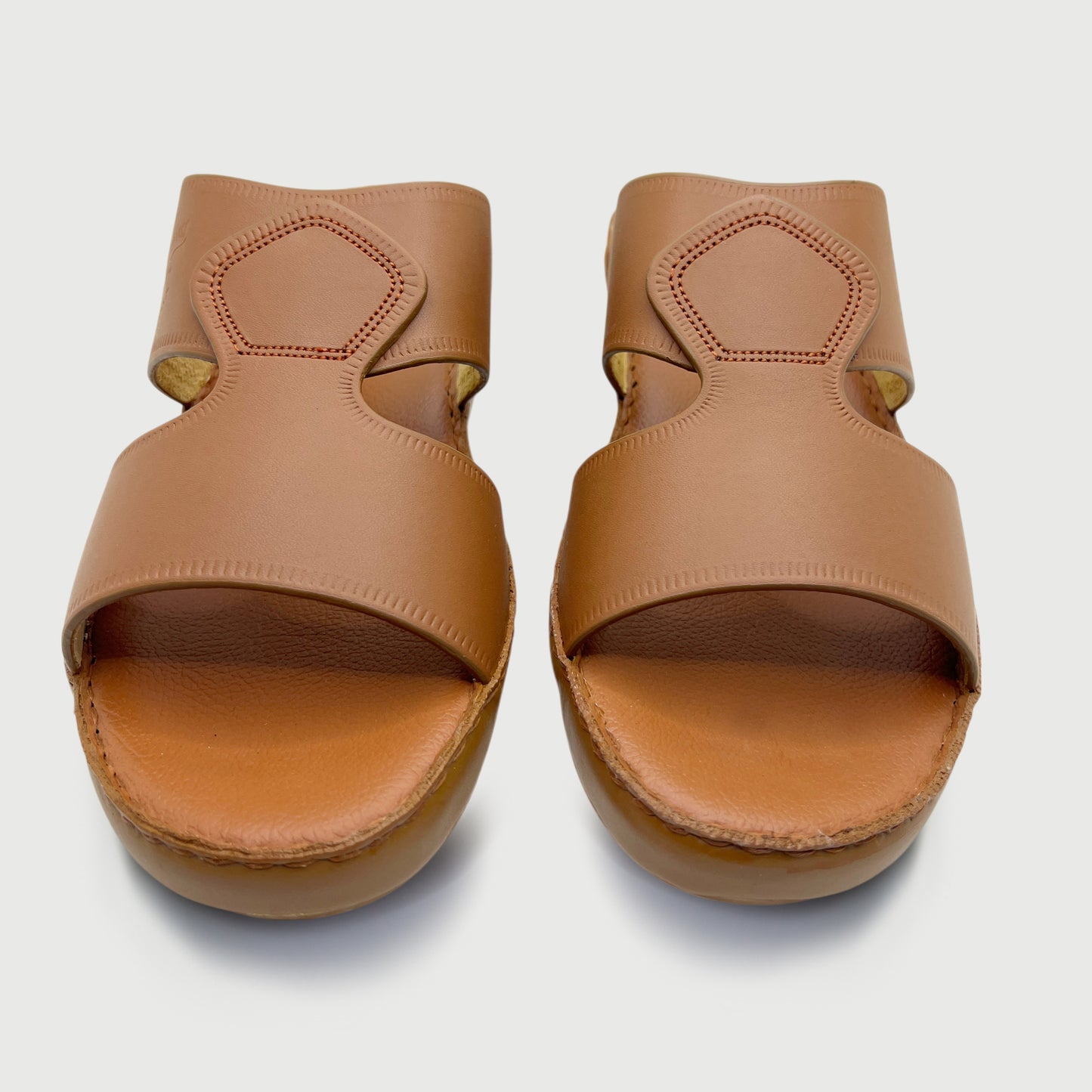 Marwas Pan Shape 007 - Premium Tan Brown Cow Leather Arabic Slippers