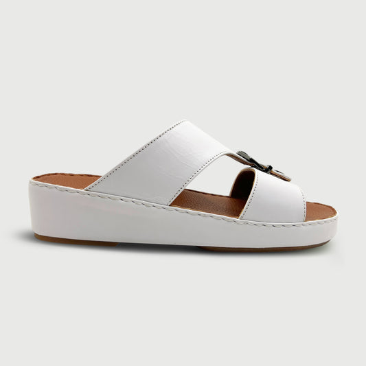 Al Manoos 125 White - Premium Leather Arabic Slippers with Signature Hardware
