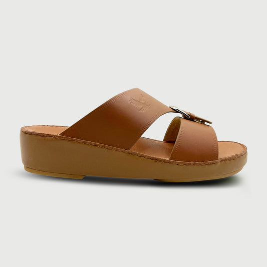 Marwas 2000 Buckle - Premium Tan Brown Cow Leather Arabic Slippers