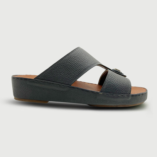 Enzo 131 Grey - Premium Textured Leather Arabic Slippers with Gold Hardware