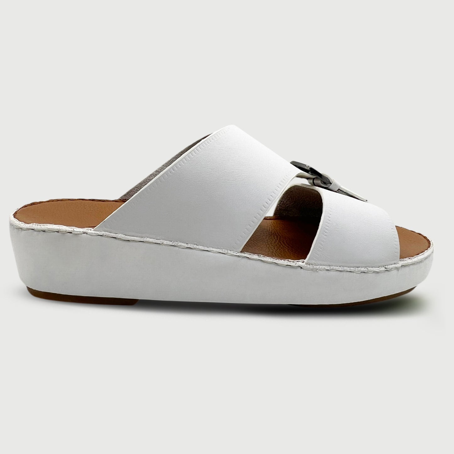Naurus 139 White - Premium White Cow Leather Arabic Slippers
