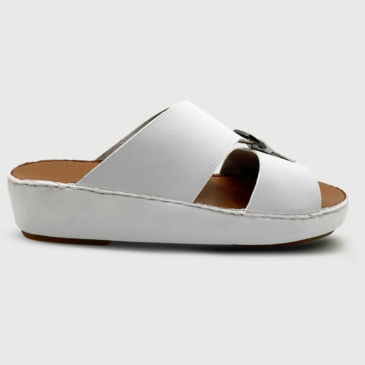 Naurus 139 White - Premium White Cow Leather Arabic Slippers