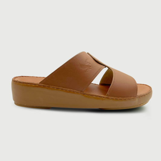 Marwas Pan Shape 007 - Premium Tan Brown Cow Leather Arabic Slippers