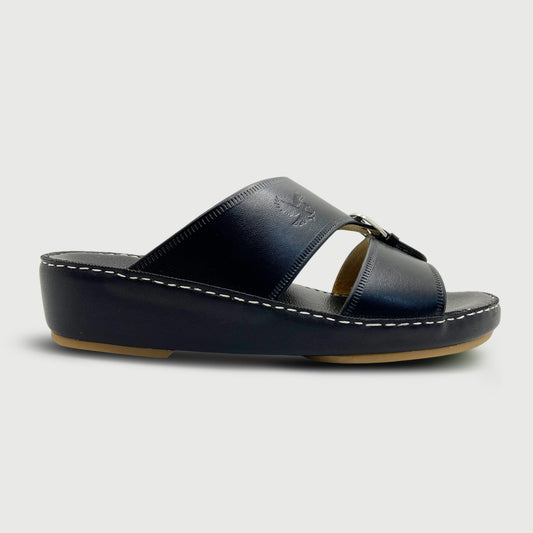 Marwas 2000 Buckle Black - Premium Black Cow Leather Arabic Slippers