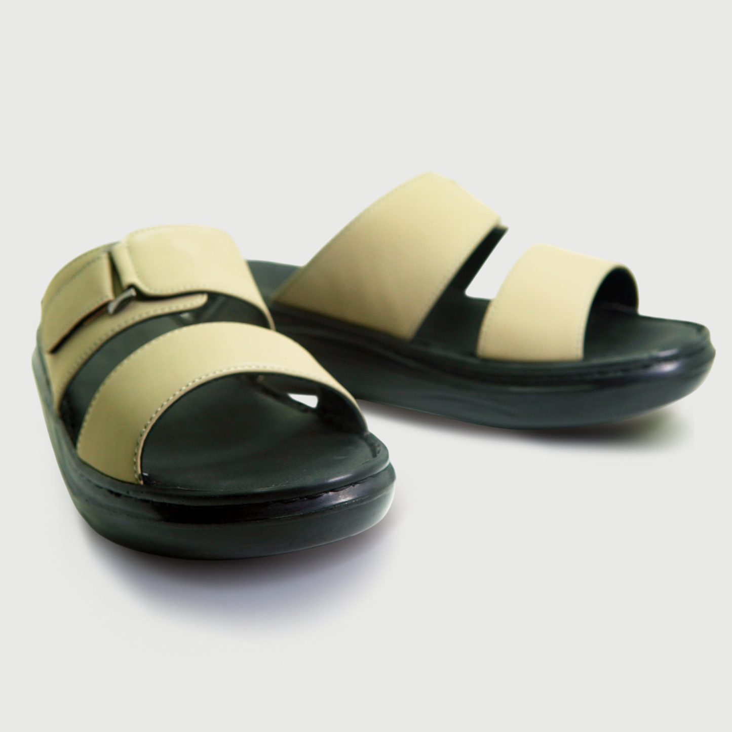 SPENZO Elegance - Dual Strap Comfort Slides (Art.738) - Light Olive