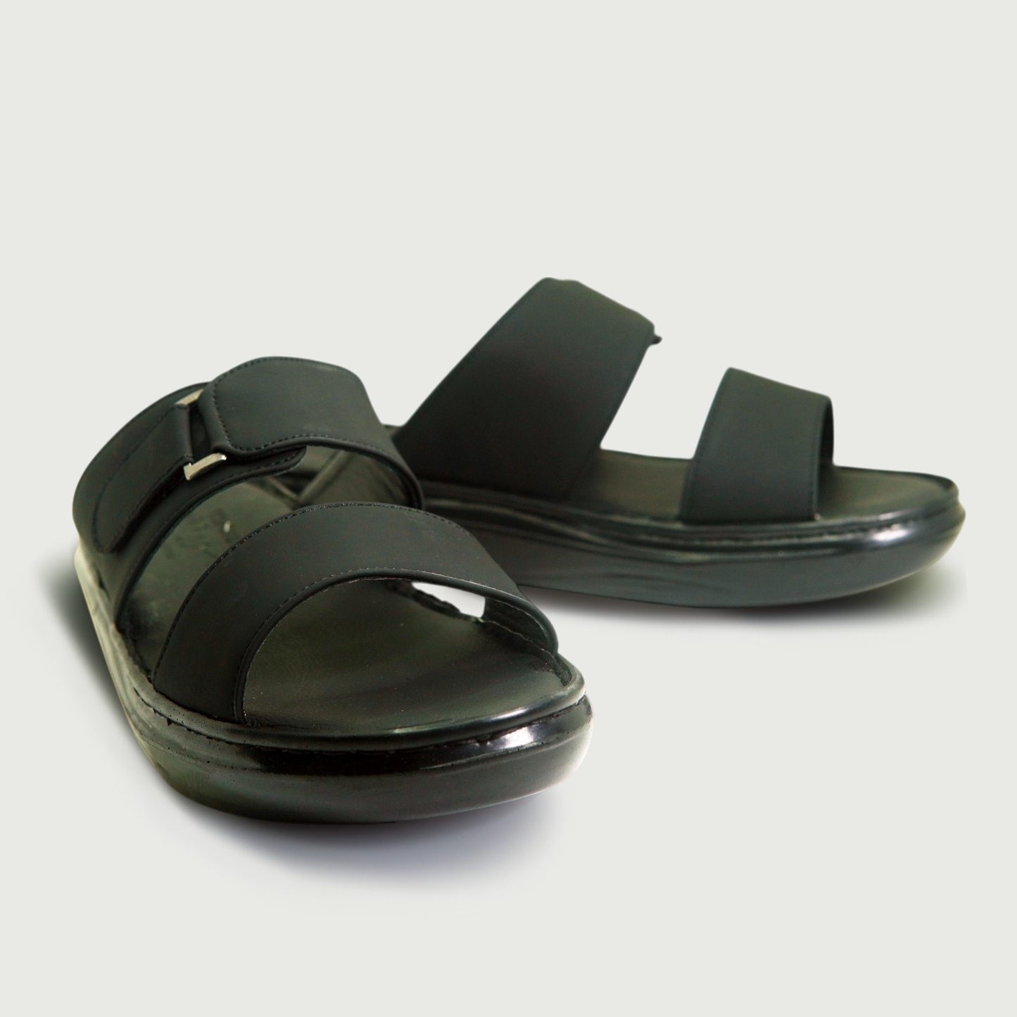 SPENZO Elegance - Dual Strap Comfort Slides (Art.738) - Full Black