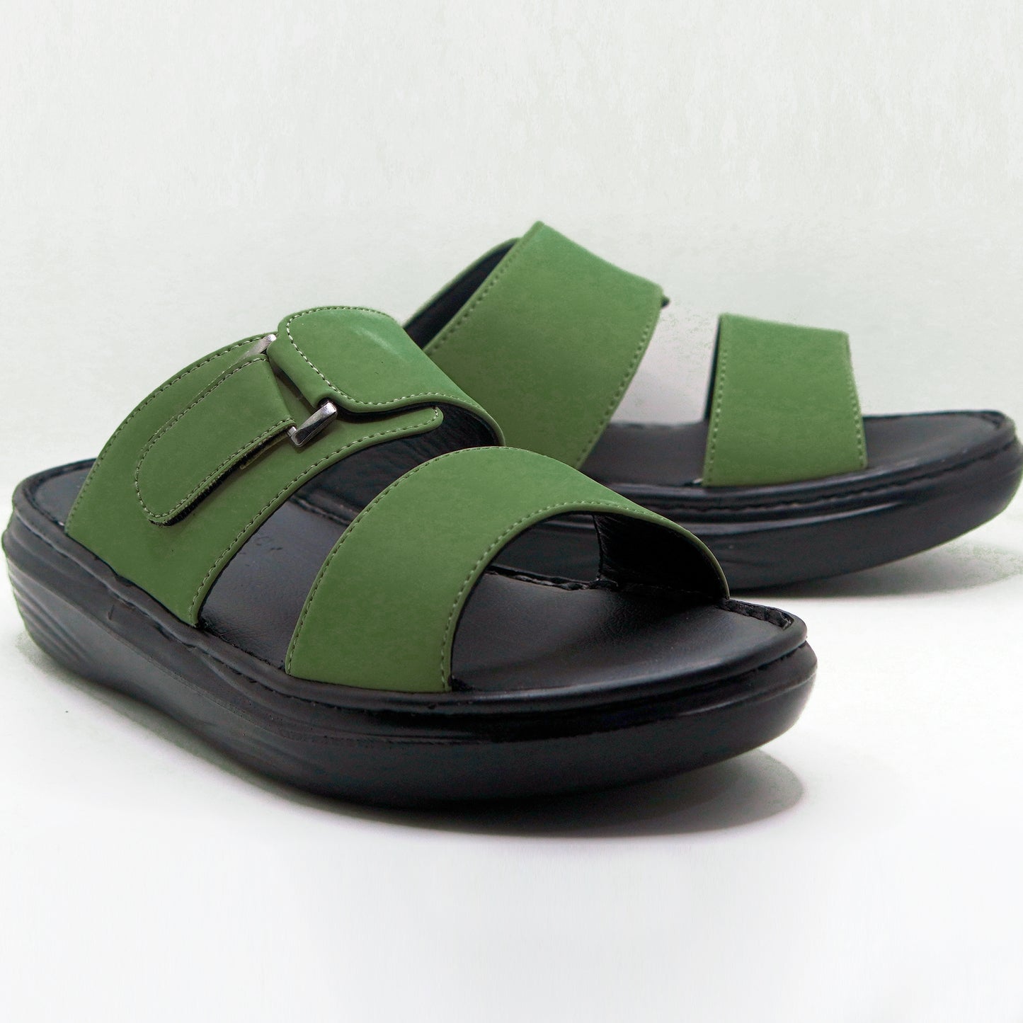 SPENZO Elegance - Dual Strap Comfort Slides (Art.738) - Olive